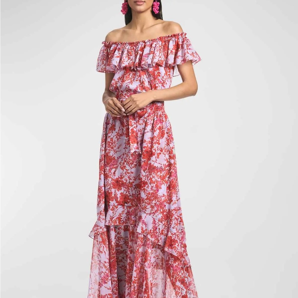 Sachin & Babi Riley Off-Shoulder Ruffle Floral-Print Dress
